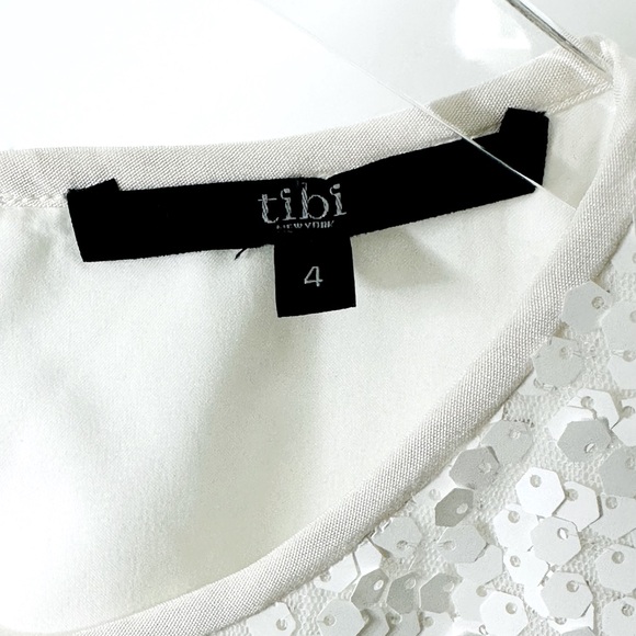 Tibi Sequined Insert Ivory Cream Silk Blend Shift Dress Size 4 - Picture 10 of 13